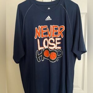 Adidas Blue and Orange Short Sleeve Tee with Graphic Design Never Lose Hoop.